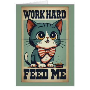 Cartão Gato Vintage Antigo do Duro de Trabalho