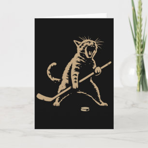 Cartão Gato Vintage Engraçado Jogando Disco de Hóquei no