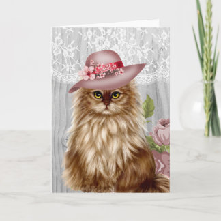 Cartão Gato Vitoriano vestido de Chapéu Notecard