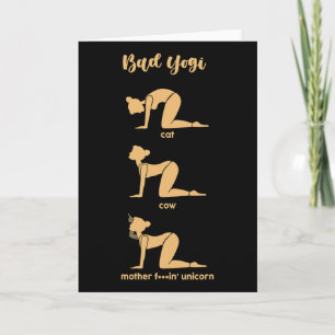 Cartão Gato Yogi Vaca Mãe Unicórnio Engraçado Yoga Medita
