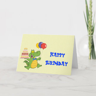 Cartão Gator with Balloons and Cake Kids Birthday Cards