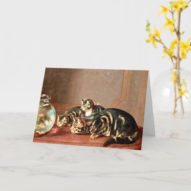 Cartão Gatos A Ver Peixes Num Pântano (Flor Amarela)