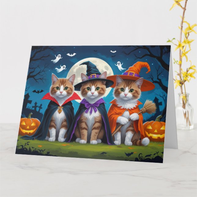 Cartão Gatos Abissinérgicos Pumpkin Halloween Engraçado (Flor Amarela)