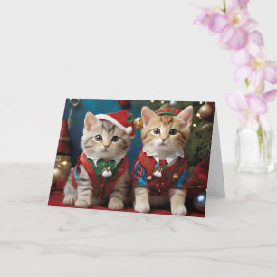 Cartão Gatos Adoráveis com Chapéus de Papai Noel Festivos