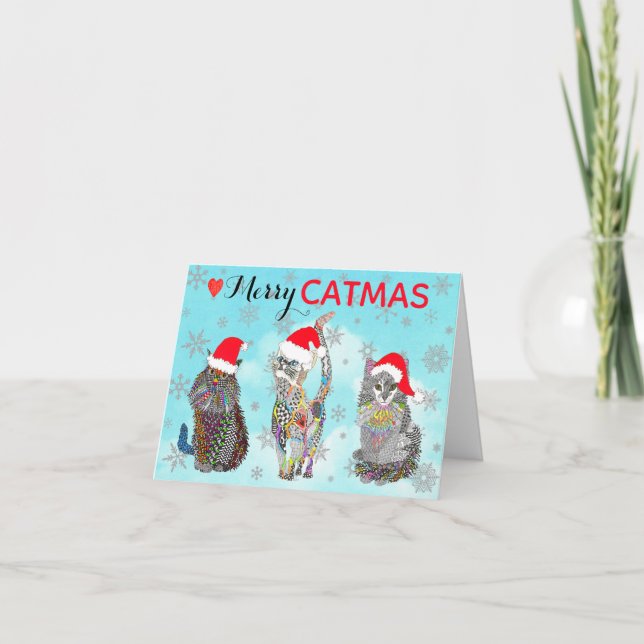 Cartão Gatos Alegres e Caprichosos do Natal Catmus (Frente)