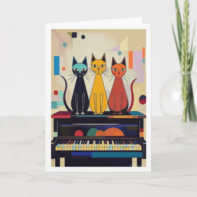 Cartão Gatos ao Piano (Frente)