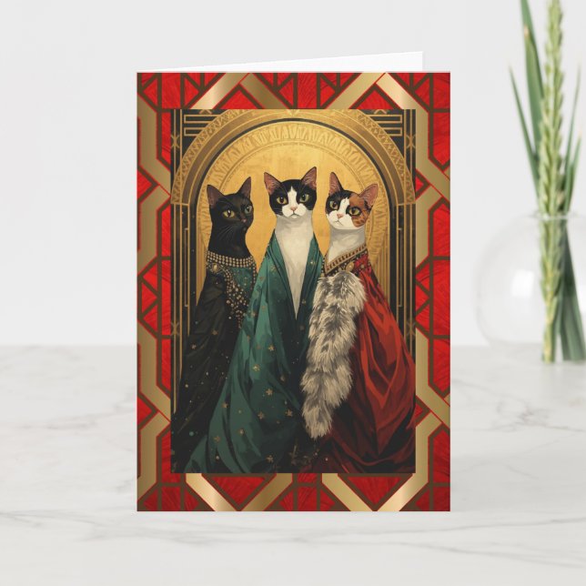 Cartão Gatos Art Déco na ópera (Frente)