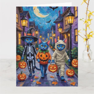 Cartão Gatos Azul Russo em Fantasias de Halloween