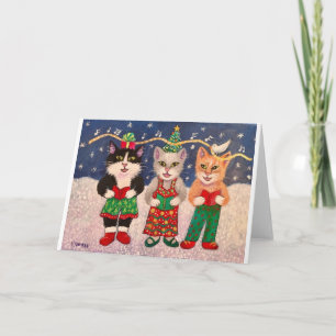Cartão Gatos Cantando Canções de Natal