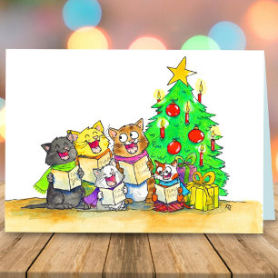 Cartão Gatos Cantando Natal Greeting 