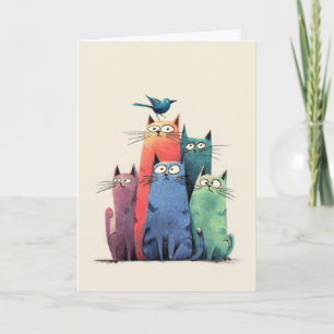 Cartão Gatos Coloridos Empilhados – Arte de Gato Capricho
