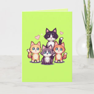 Cartão Gatos Coloridos Pixelados Verdes