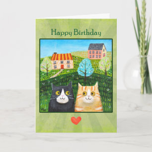 Cartão Gatos de Arte Popular Caprichoso Mensagem Personal