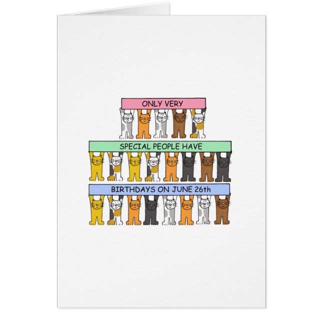 Cartão Gatos de Cartoon de Aniversário do dia 26 de junho (Frente)