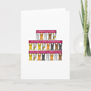 Cartão Gatos de Cartoon do Aniversário do Trabalho de 10