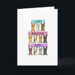 Cartão Gatos de Cartoon Feliz de Aniversário<br><div class="desc">Três filas de gatos de desenho animado segurando faixas cor-de-rosa,  maduras e azuis que dizem 'Feliz Aniversário Wifey'.</div>