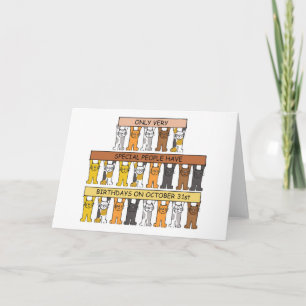 Cartão Gatos de Cartoons de Aniversário do Dia das Bruxas