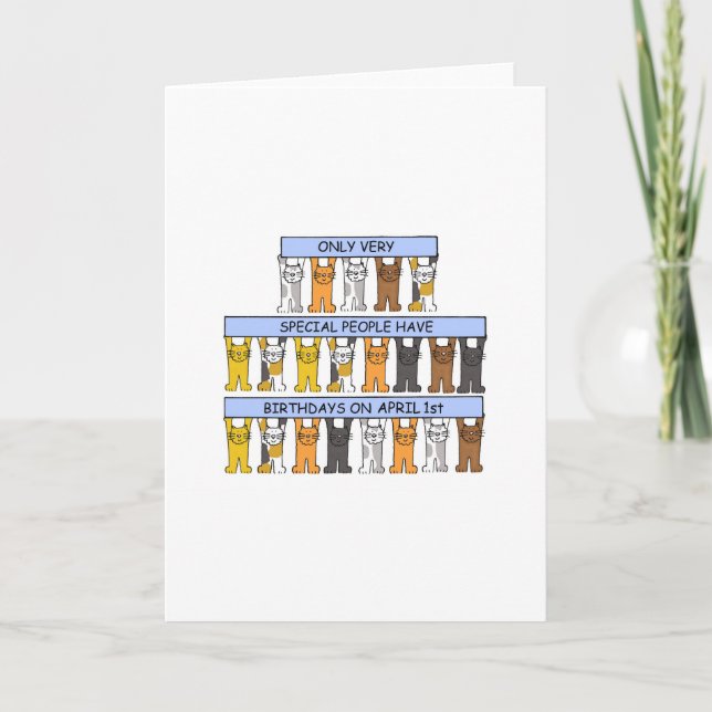 Cartão Gatos de desenho do primeiro aniversario de abril (Frente)