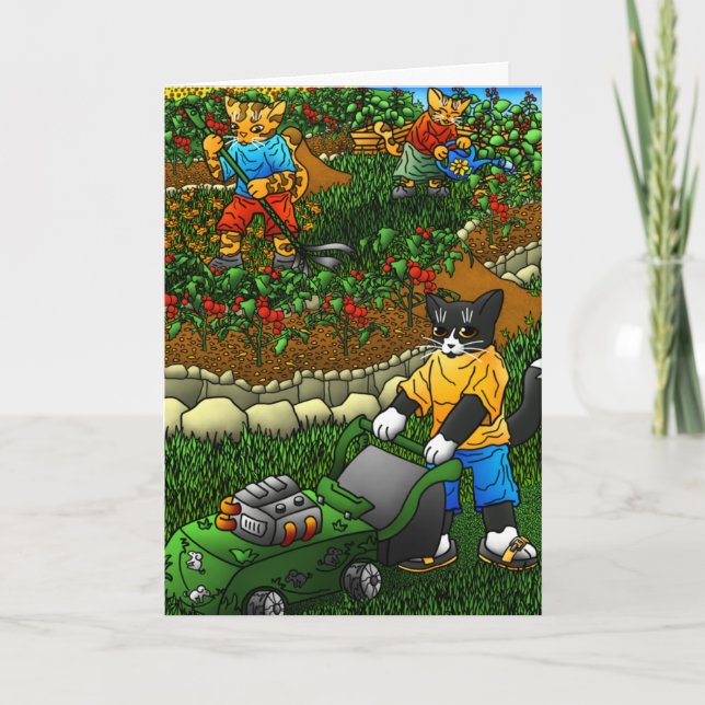 Cartão Gatos De Jardinagem De Verão (Frente)