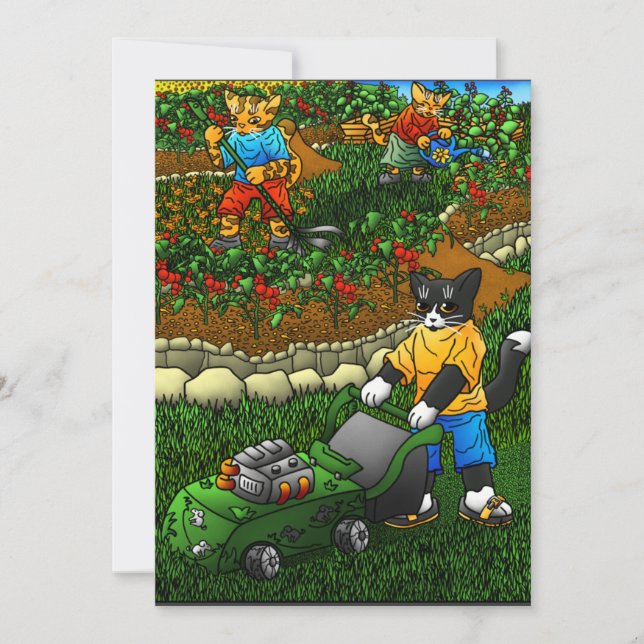 Cartão Gatos De Jardinagem De Verão (Frente)