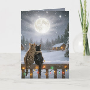 Cartão Gatos de Natal se Aconchegando em uma Cerca Cobert