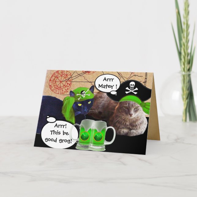 CARTÃO GATOS DE PIRATAS IRLANDESES/MAPAS DE TRATAMENTO DE (Frente)