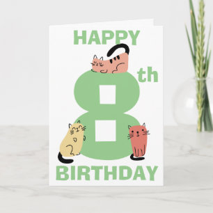 Cartão Gatos Do Doodle de Aniversário de Oito (8) Anos Me