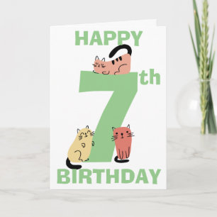 Cartão Gatos Do Doodle de Aniversário de Sete (7) Anos Me
