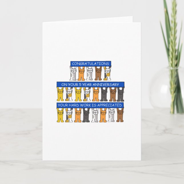 Cartão Gatos do Parabéns de 5 anos de trabalho (Frente)