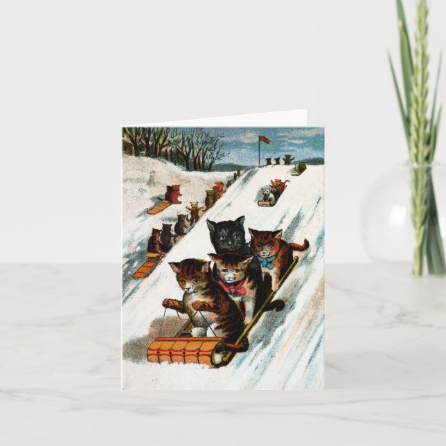 Cartão Gatos do Toboggan do vintage (Frente)