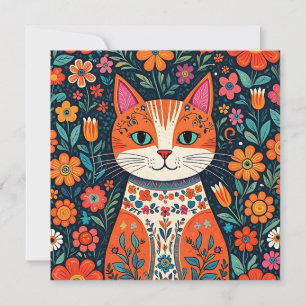 Cartão Gatos e Flores de Arte Folical Whimsical