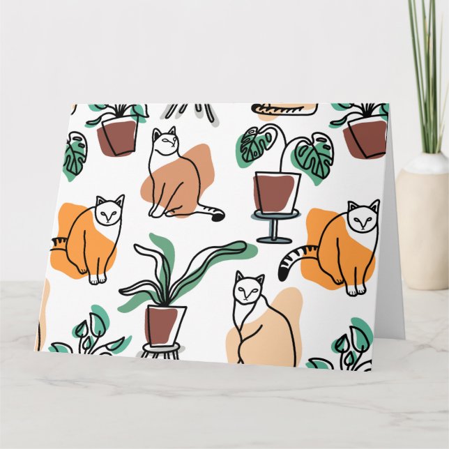 Cartão Gatos e flores para desenho de linhagens (Frente)