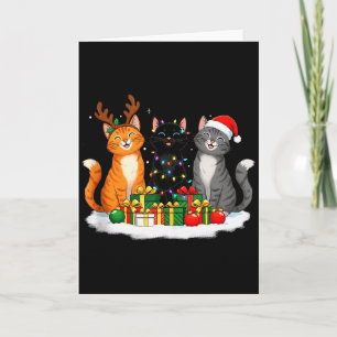 Cartão Gatos e Gatinhos Fofos de Natal com Chapéu de Papa