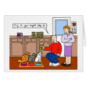 Cartão Gatos e o Humor Comida deles.
