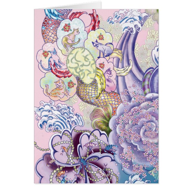 Cartão gatos e redemoinho da cereja (Frente)