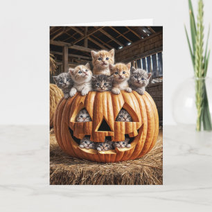 Cartão Gatos em Abóbora de Halloween