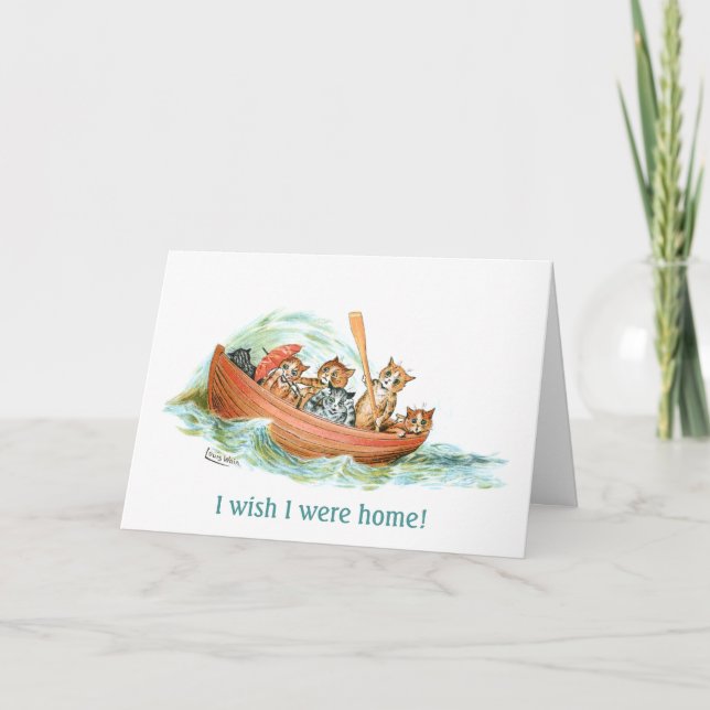 Cartão Gatos em Barco de Linha (Frente)