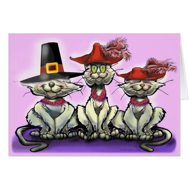 Cartão Gatos em Chapéus Engraçados (Frente Horizontal)