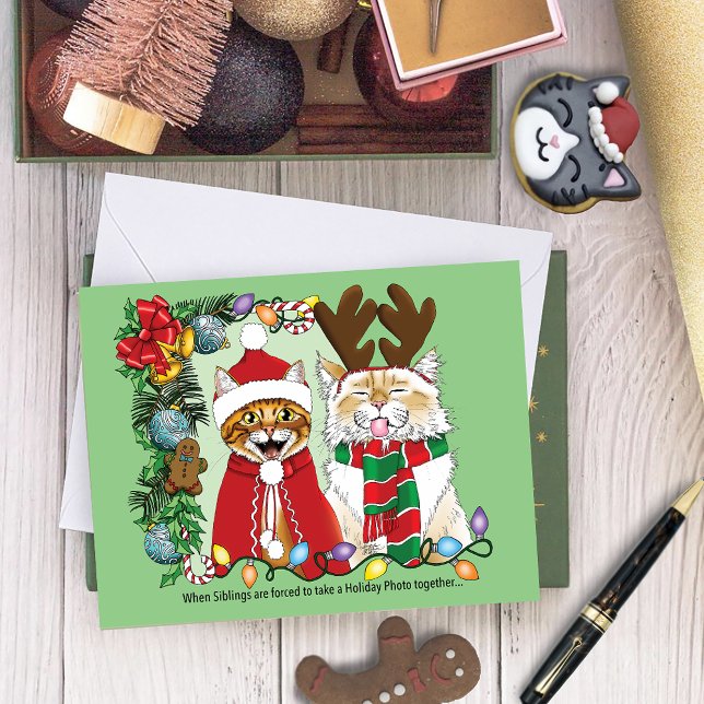 Cartão Gatos engraçados de Natal Foto de férias de irmãos (Criador carregado)
