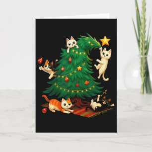 Cartão Gatos engraçados de Natal subindo árvore Gato fofo