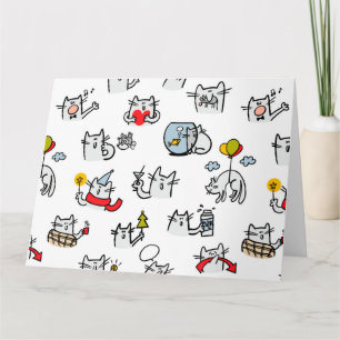 Cartão Gatos engraçados, leite e magia.