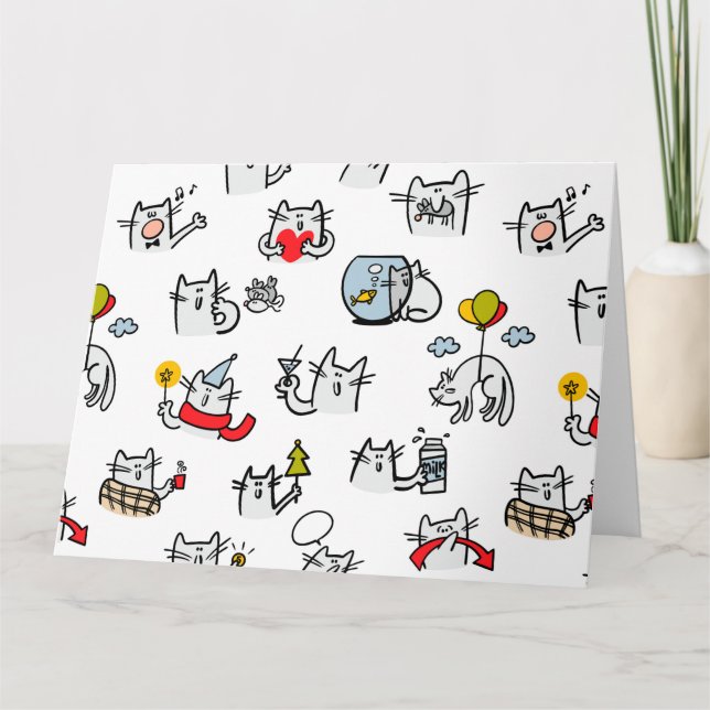 Cartão Gatos engraçados, leite e magia. (Frente)