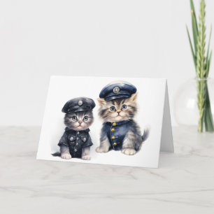 Cartão Gatos Fofos em Uniformes Policiais Patas da Justiç