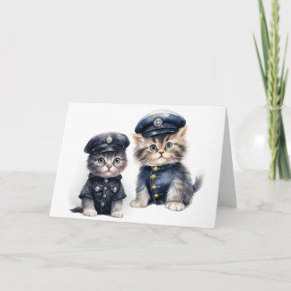 Cartão Gatos Fofos em Uniformes Policiais Patas da Justiç