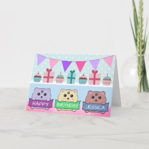 Cartão Gatos Fofos Feliz Aniversário Personalizado