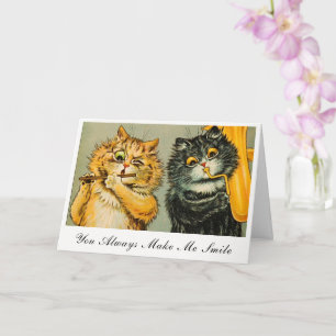 Cartão Gatos Louis Wain Vintage Você Sempre Me Faz Sorrir