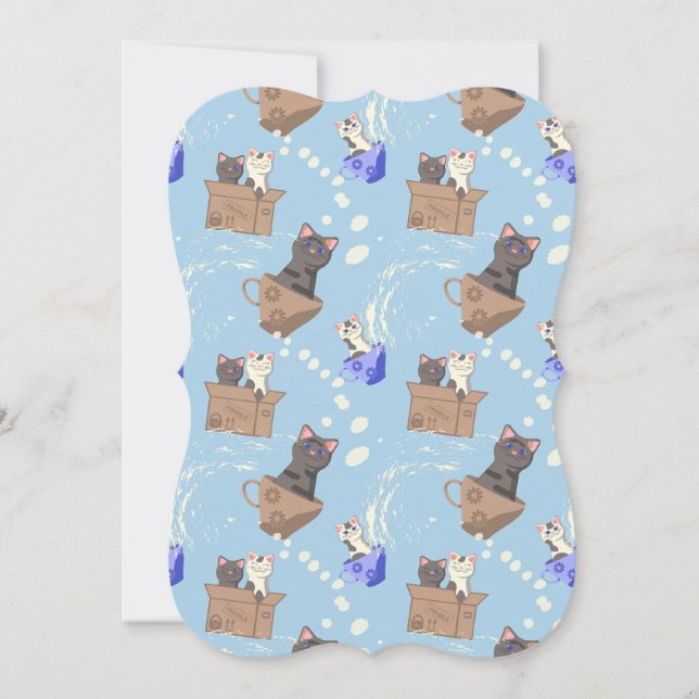 Cartão Gatos na caixa e leite cai em azul (Frente)