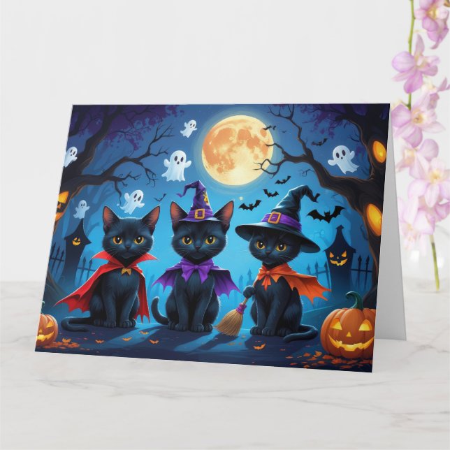 Cartão Gatos Negros Pumpkin Halloween Engraçado (Orquídea)
