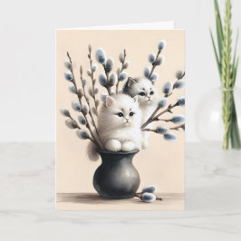 Cartão Gatos no Aniversário de Pussy Willows