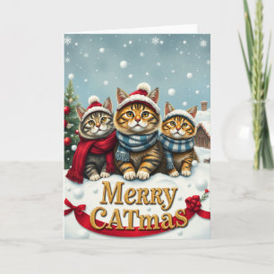 Cartão Gatos no Natal de Papoilas e Chapéus